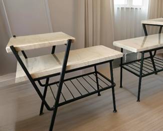 Pair MCM Iron and Marble Step-Back End Tables $185 or bid #40