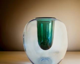 VENINI Bulb Vase with green insert made in Italy bid #43