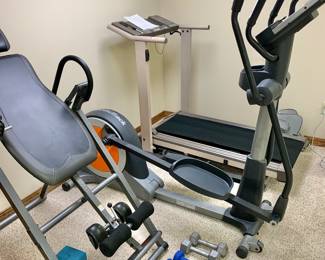 Treadmill, elliptical, inversion table, and weights 