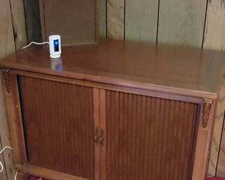 Louvered doors on cabinet