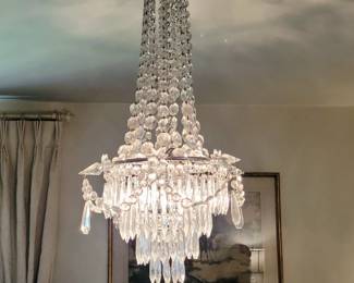 One of two matching crystal petite chandeliers