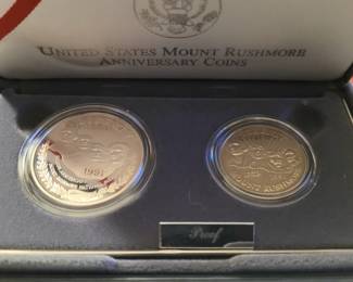 Mt Rushmore commemorative silver dollar and half dollar