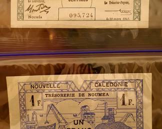 Circa 1943 New Caledonia 1 franc note. Mint