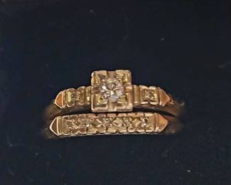 Vintage 14k gold wedding and engagement ring with diamonds