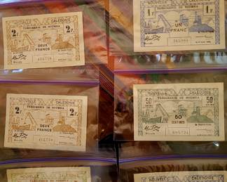New Caledonia and Papeete franc notes...mint, circa 1943. WW 2