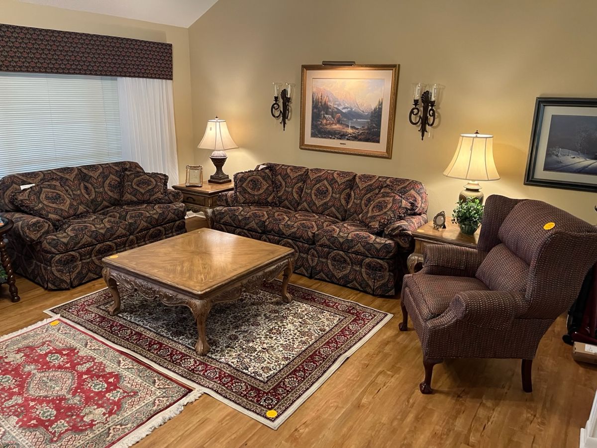 Wonderful, handcrafted MASSOUD sofa, love seat & wing chair