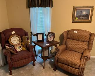 A pair of LANE plush, wingback recliners!