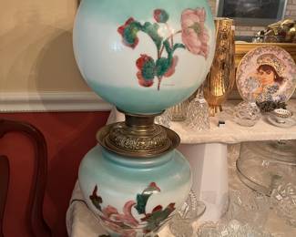 Marvelous hand-painted vintage hurricane lamp