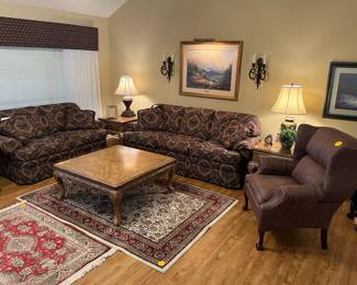 Wonderful, handcrafted MASSOUD sofa, love seat & wing chair