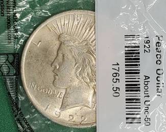 1922 Silver Peace Dollar, AU in Sealed Littleton Pkg
