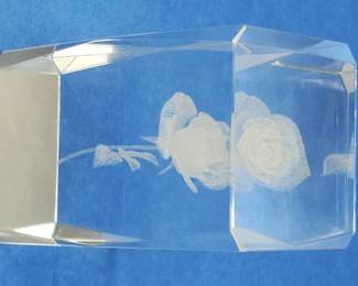 Laser-Etched Rose in Lucite in Original Box, Approx. 3-inches tall