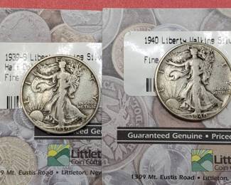 2 Walking Liberty Half Dollars