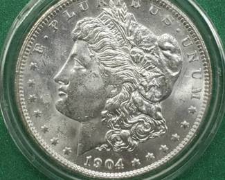 1904-O Morgan Silver Dollar, Higher Grade in Airtite