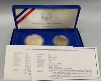1986 Proof 90% Silver Dollar & Clad Half, OGP