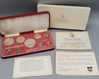 Bahamas Official Proof Set 9 Coins 1970 Mint Case COA, with 2.8723 troy oz Actual Silver, Orig Mint Pkg