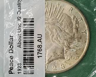 1923 Silver Peace Dollar, AU in Sealed Littleton Pkg