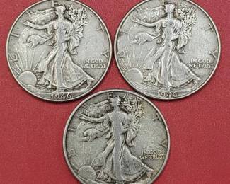 1946, 1946 & 1947-D (3) Walking Liberty Half Dollars