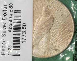 1925 Silver Peace Dollar, AU in Sealed Littleton Pkg