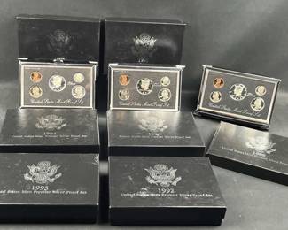 (7) 1992-1998 US Premier Silver Proof Coin Sets