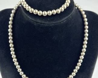 925 Silver Bead Necklace and Bracelet Set