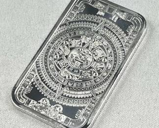 1oz Troy Silver Bar, Aztec Calendar .999 BU