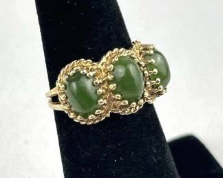 14K Yellow Gold Three-Stone Emerald Ring