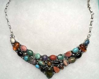 Navajo Sterling Silver Multi-Gemstone Signed Neck.