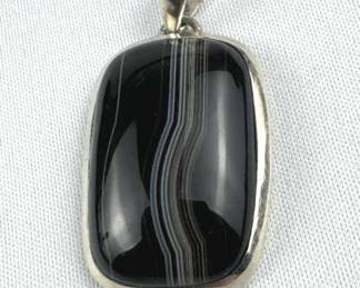 925 Silver Black Banded Agate Pendant