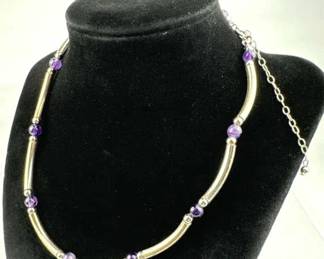 925 Silver Purple Amethyst Bead Necklace