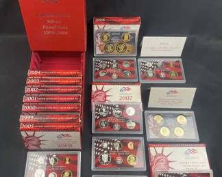 (10) 1999-2008 US Silver Proof Coin Sets, Boxed