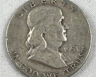 1951-D Franklin Silver Half Dollar, US 50c Coin