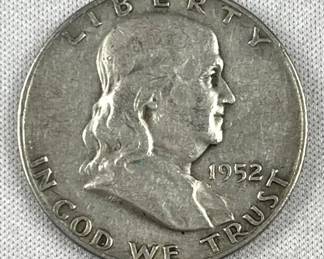 1952-D Franklin Silver Half Dollar, US 50c Coin