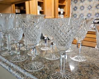 Large collection of crystal stemware. Includes Waterford "Templemore" pattern