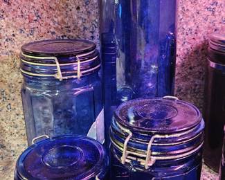 Cobalt blue glass canister set