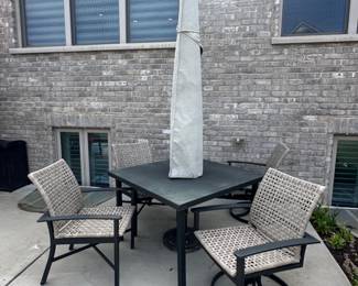 Iron patio table and chairs set, with umbrella