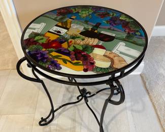 vineyard scene glass top iron table