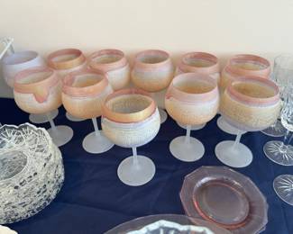 Rueven nouveau art glass pink frosted stemmed glasses