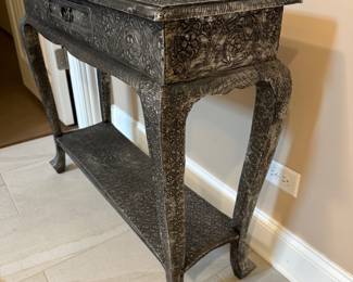 Silver tone carved console accent table
