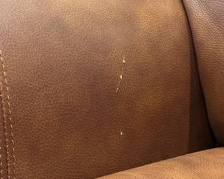 Brown leather Bennett roll arm loveseat by Ethan Allen