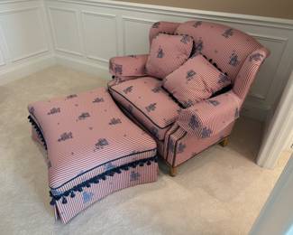 Striped armchair and Ottoman by Sherill Furniture