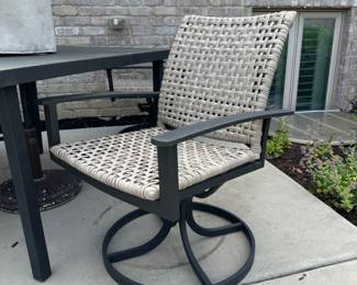Iron patio table and chairs set, with umbrella