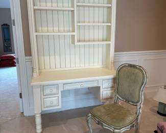 Cream white computer desk with hutch by Ethan Allen