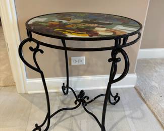 vineyard scene glass top iron table