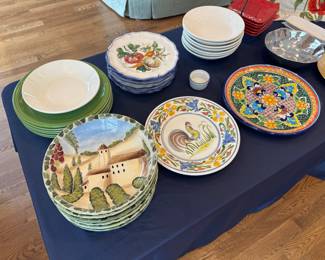 Mainstays green plates, I.K. hand-painted rooster plate