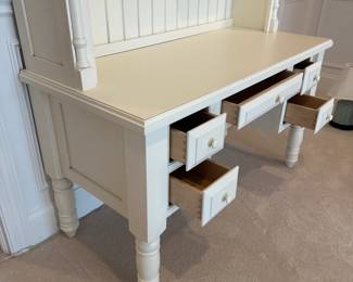 Cream white computer desk with hutch by Ethan Allen