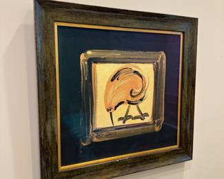 Orange bird 2011, hand-painted on cloth/linen