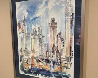 Framed watercolor art of chicago by Barbara Baynes Mahoney