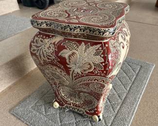 Chinese scroll accented Garden stool, peacock design