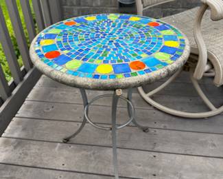 blue mosaic tile side table