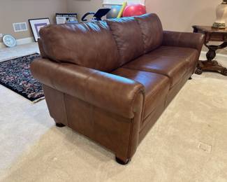 Brown leather Bennett roll arm sofa by Ethan Allen